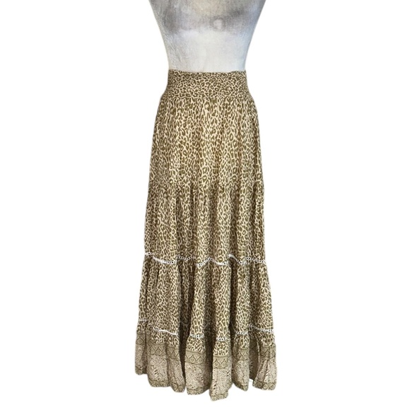 Sea Lustre Cruz Tan Leopard Tiger Animal Print Smocked Tiered Maxi Skirt - XS - Picture 14 of 14